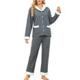 thumbnail image 1 of HEARTNICE Women Button-Down Pajama Set, Soft Quilted Sherpa Shawl Collar Long Sleeve Sleepwear,(Dark Grey Mel,2XL), 1 of 5