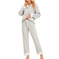 thumbnail image 1 of HEARTNICE Women Button-Down Pajama Set, Soft Quilted Sherpa Shawl Collar Long Sleeve Sleepwear,(Light Grey Mel,M), 1 of 5