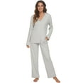 thumbnail image 1 of HEARTNICE Women Button up Pajama Set Long Sleeve Sleepwear Lightweight Pjs Set, (Grey Mel,XL), 1 of 6