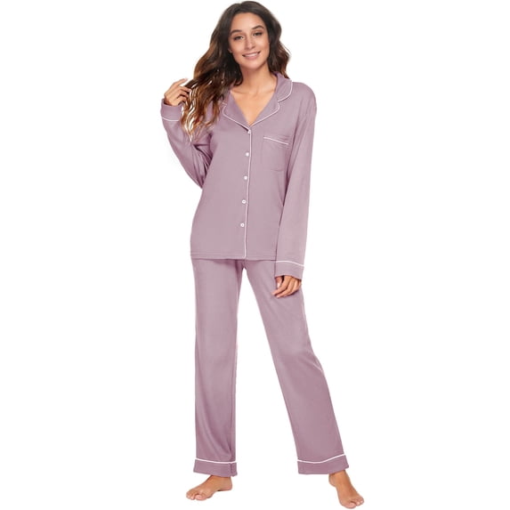HEARTNICE Women Button up Pajama Set Long Sleeve Sleepwear Lightweight Pjs Set,(Dusty Purple,2XL)