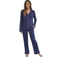 thumbnail image 1 of HEARTNICE Women Button up Pajama Set Long Sleeve Sleepwear Lightweight Pjs Set, Navy L, 1 of 5