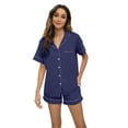 thumbnail image 1 of HEARTNICE Women Button up Pajama Set, Summer Lightweight Shorts Sleepwear Pjs Set,(Navy,L), 1 of 6
