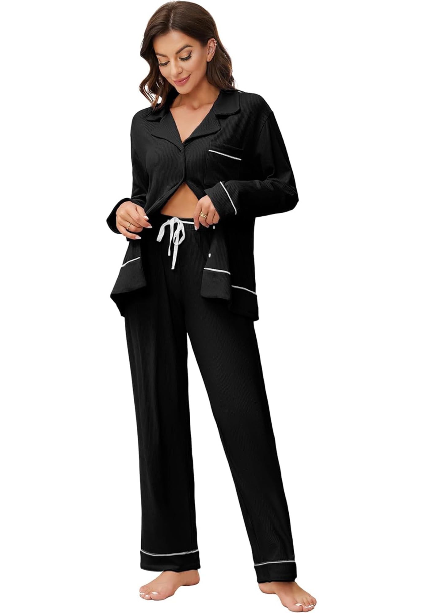 HEARTNICE Women Pajama Sets, Button Up Long Sleeve knit Sleepwear Soft