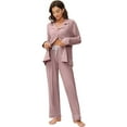 thumbnail image 1 of HEARTNICE Women Pajama Sets, Button Up Long Sleeve knit Sleepwear Soft Lounge Pjs,(Dark Pink,L), 1 of 4