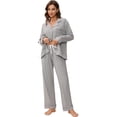 thumbnail image 1 of HEARTNICE Women Pajama Sets, Button Up Long Sleeve knit Sleepwear Soft Lounge Pjs,(Light Grey Mel,S), 1 of 4