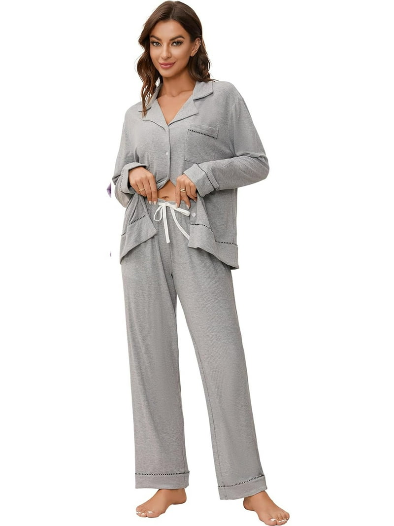 HEARTNICE Women Pajama Sets, Button Up Long Sleeve knit Sleepwear