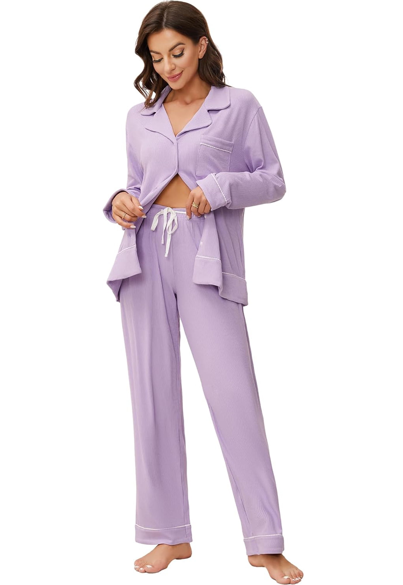 DKNY Women s 2 Piece Notch Collar Pajama Set with Long Sleeve Pant in Stretch Jersey Black L Walmart