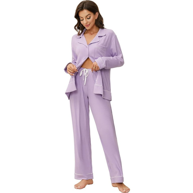 HEARTNICE Women Pajama Sets Button Up Long Sleeve knit Sleepwear Soft Lounge Pjs Taro Purple M