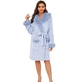 thumbnail image 1 of HEARTNICE Women Plush Short Robe, Hooded Fleece Bathrobe Fluffy Warm Cute Spa Robe,(Light Blue,2XL-3XL), 1 of 4