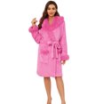 thumbnail image 1 of HEARTNICE Women Plush Short Robe, Hooded Fleece Bathrobe Fluffy Warm Cute Spa Robe,(Rose,S-M), 1 of 4