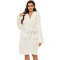 HEARTNICE Women Plush Short Robe, Hooded Fleece Bathrobe Fluffy Warm