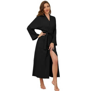 HEARTNICE Women Robes, Long Lightweight Bathrobe Knit Spa Soft Loungewear,(Black,M)