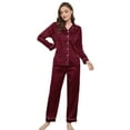 thumbnail image 1 of HEARTNICE Women Satin Pajamas Set, Long Sleeve Silk Pajamas for Women Striped Button Down 2-Piece Pj Set （Burgundy Stripe, XX-Large）, 1 of 5