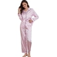 thumbnail image 1 of HEARTNICE Women Satin Pajamas Set, Long Sleeve Silk Pajamas for Women Striped Button Down 2-Piece Pj Set （Light Pink Stripe, Large）, 1 of 6