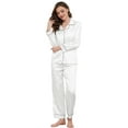 thumbnail image 1 of HEARTNICE Women Satin Pajamas Set, Long Sleeve Silk Pajamas for Women Striped Button Down 2-Piece Pj Set （White Stripe, Large）, 1 of 6