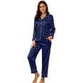 thumbnail image 1 of HEARTNICE Women Silk Pajamas Set, Button Down Satin Sleepwear Lightweight Pjs Set,(Navy,2XL), 1 of 5