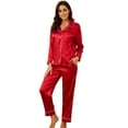 thumbnail image 1 of HEARTNICE Women Silk Pajamas Set, Button Down Satin Sleepwear Lightweight Pjs Set,(Red,L), 1 of 5