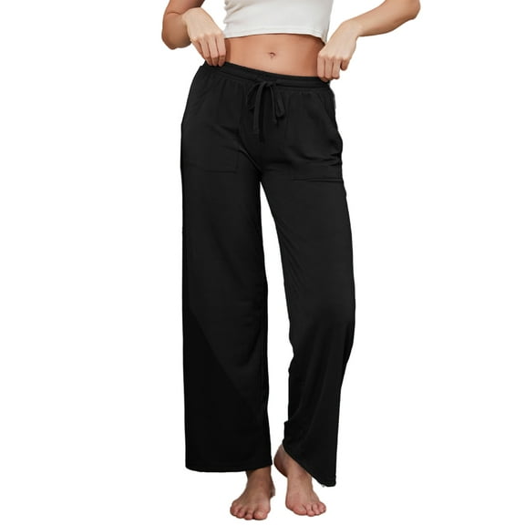 HEARTNICE Women Soft Pajama Pants, Comfy Wide Leg Lounge Yoga Pants Stretch Sleeping knit Pajama Bottoms (Black, Medium)