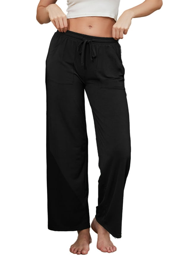 Women Soft Pajama Pants, Comfy Wide Leg Lounge Yoga Pants Stretch Sleeping knit Pajama Bottoms (Black, Medium)