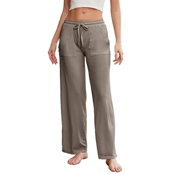 HEARTNICE Women Soft Pajama Pants, Comfy Wide Leg Lounge Yoga Pants Stretch Sleeping knit Pajama Bottoms (Deep Khaki, Large)
