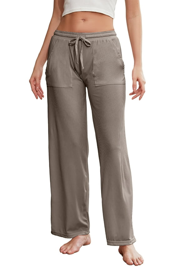 Women Soft Pajama Pants, Comfy Wide Leg Lounge Yoga Pants Stretch Sleeping knit Pajama Bottoms (Deep Khaki, M)