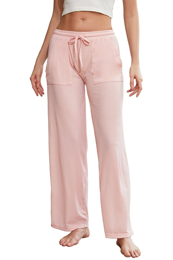 Women Soft Pajama Pants, Comfy Wide Leg Lounge Yoga Pants Stretch Sleeping knit Pajama Bottoms (Dusty Pink, Medium)