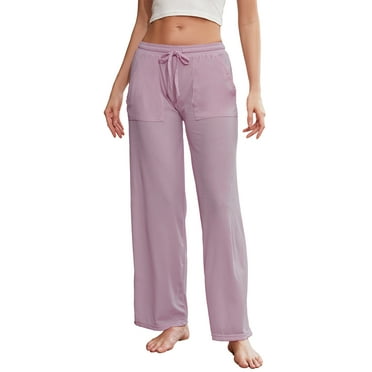 HEARTNICE Women Soft Pajama Pants, Comfy Wide Leg Lounge Yoga Pants Stretch Sleeping knit Pajama Bottoms (Grey Purple, L)