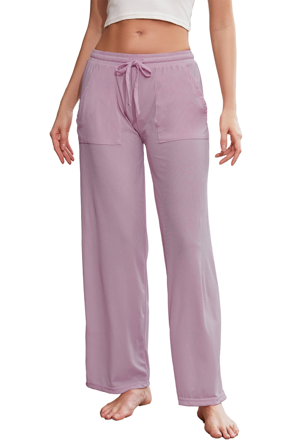 HEARTNICE Women Soft Pajama Pants Comfy Wide Leg Lounge Yoga Pants Stretch Sleeping knit Pajama Bottoms Grey Purple S