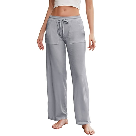 HEARTNICE Women Soft Pajama Pants, Comfy Wide Leg Lounge Yoga Pants Stretch Sleeping knit Pajama Bottoms (Light Grey, L)