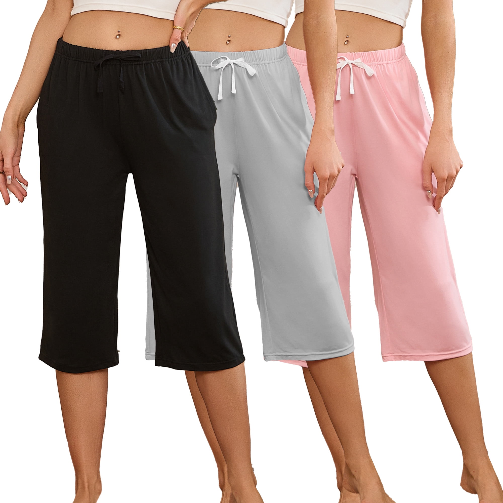 HEARTNICE Women's Capri Pajama Pants 3 Pack, Lounge Sleep Pants with ...