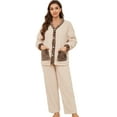 thumbnail image 1 of HEARTNICE Women's Fleece Pajama Set, Cozy Plush Lounge Sleepwear Jacquard Pjs set,(Beige+Dark Brown,2XL), 1 of 5