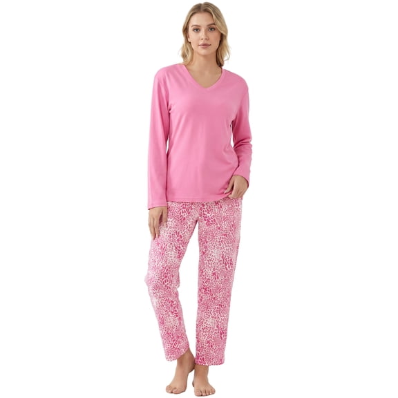 HEARTNICE Women's Pajama Sets 100% Cotton Long Sleeve Pjs,Soft Cozy Flannel Sleepwear Sets(Rose Pink /Rose Pink Leopard,M)