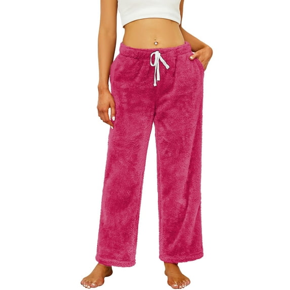 HEARTNICE Women's Pajamas Pants, with Pockets Pj Bottoms Lounge Soft Fluffy Sleepwear,(Rose Pink,2XL)