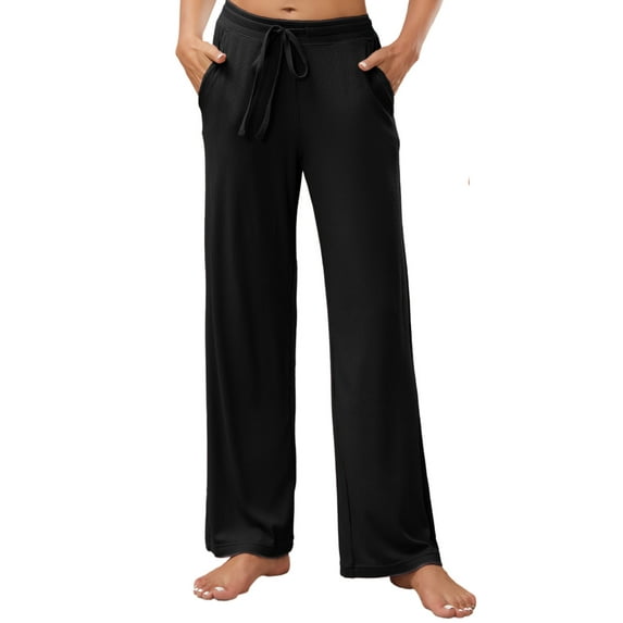 HEARTNICE Women's Pajamas Pants, with Pockets Pj Bottoms Lounge Stretch Yoga Sweatpants,(Black,XL)