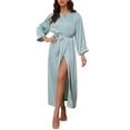 thumbnail image 1 of HEARTNICE Women's Silk Full-length Robe, Soft Satin Lightweight Bathrobe,(Grey Green,XL), 1 of 6