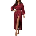 thumbnail image 1 of HEARTNICE Women's Silk Full-length Robe, Soft Satin Lightweight Bathrobe,(Red,L), 1 of 2
