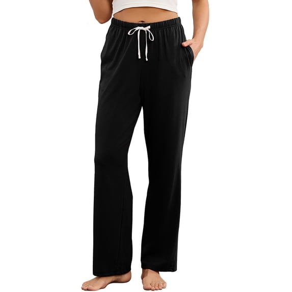 HEARTNICE Womens Cotton Pajama Pants, Buttery Soft Lounge PJ Bottoms with Pockets Sleepwear,(Black,XL)