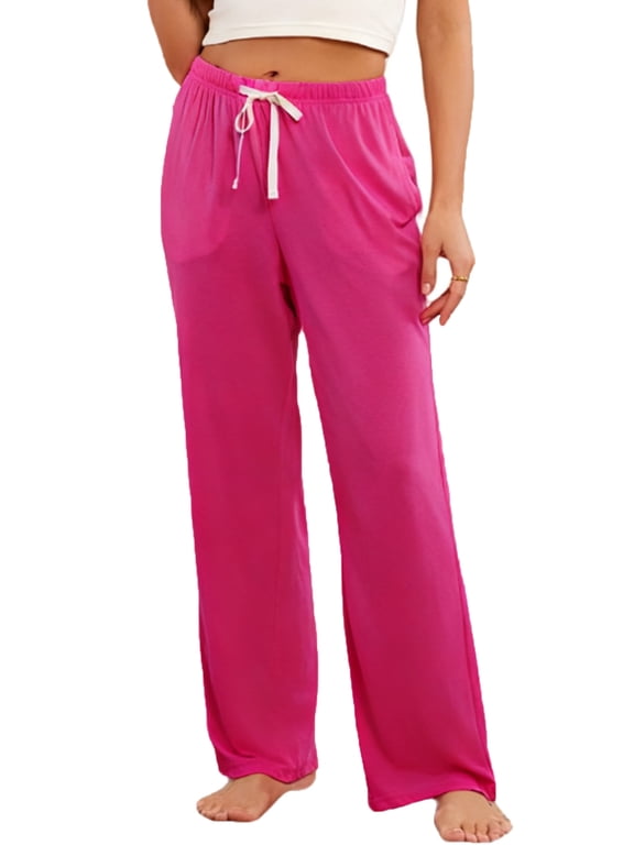 Womens Cotton Pajama Pants, Buttery Soft Lounge PJ Bottoms with Pockets Sleepwear,(Rose Pink,L)