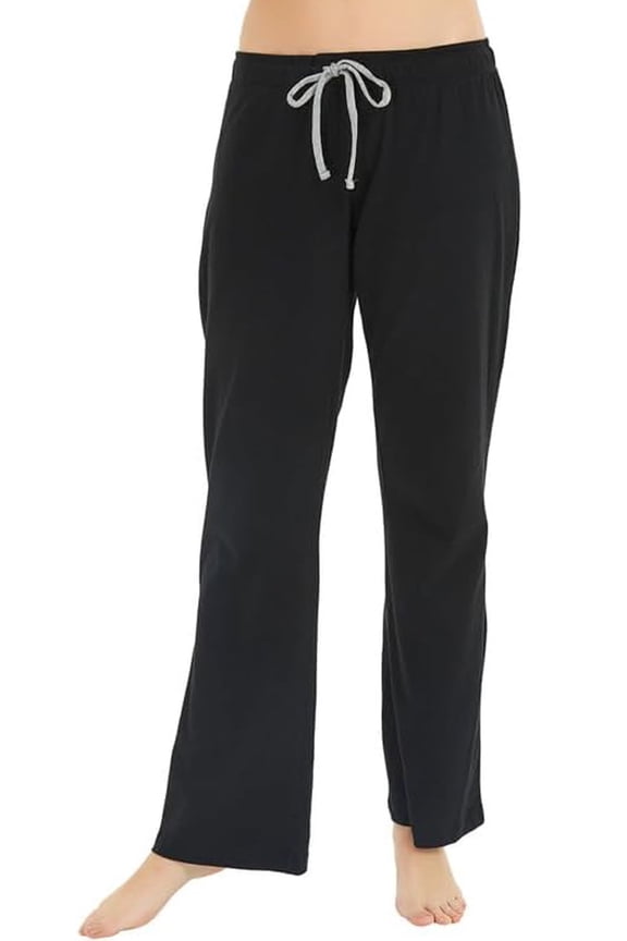 Womens Cotton Pajama Pants, Soft Lounge Lightweight Sleep Pj Bottoms,(Black,L)