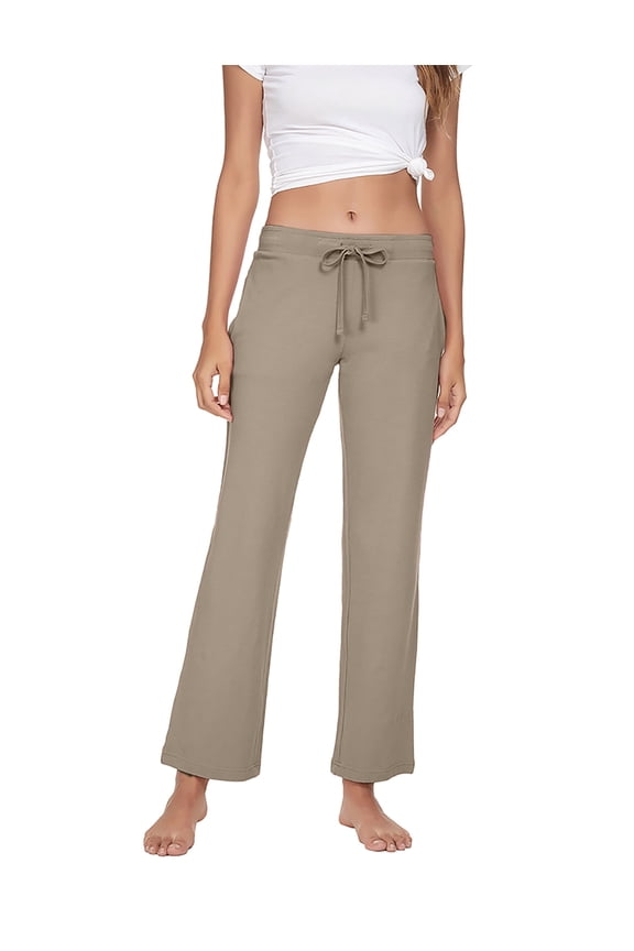 Womens Cotton Pajama Pants, Soft Lounge Lightweight Sleep Pj Bottoms,(Khaki,XL)