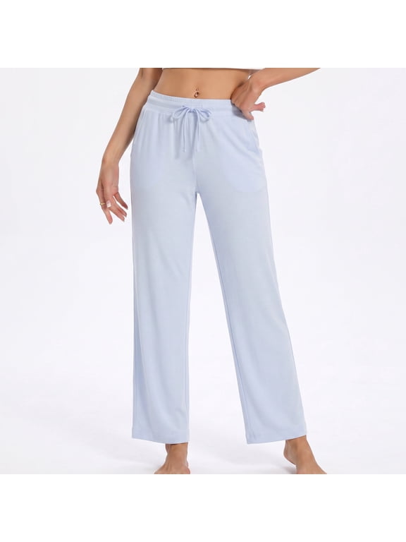 Womens Cotton Pajama Pants, Soft Lounge Lightweight Sleep Pj Bottoms,(Light Blue,2XL)