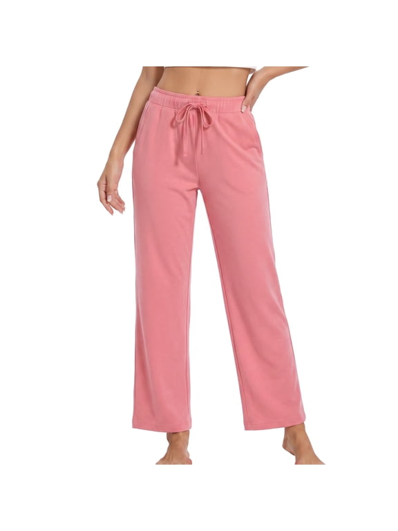Womens Cotton Pajama Pants, Soft Lounge Lightweight Sleep Pj Bottoms,(Rose Pink,XL)