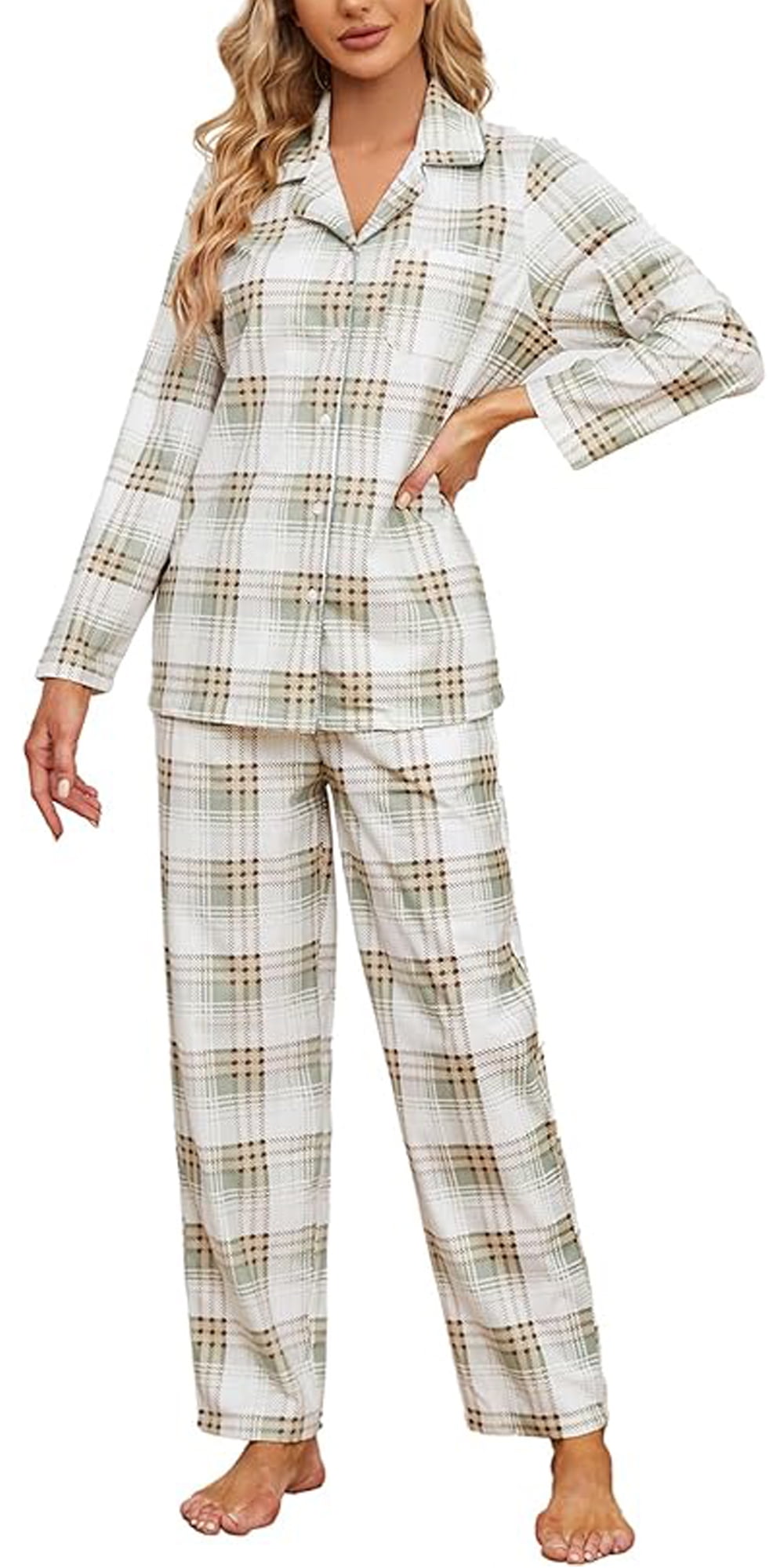 HEARTNICE Womens Flannel Pajama Set, Long Warm Pajamas Lightweight Pjs
