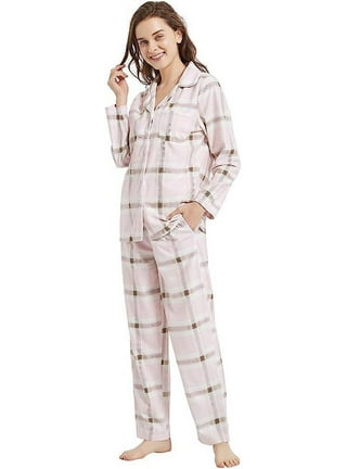 AherBiu Women Flannel Pajamas Sets Zip up Stand Collar Shirt Jacket with  Pants Thermal Warm Winter Sleepwear 