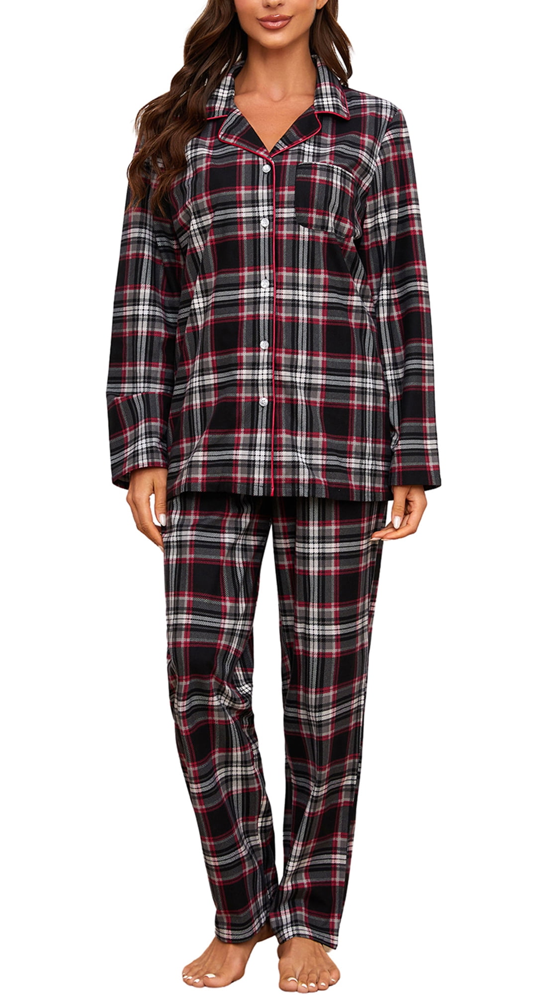 HEARTNICE Womens Flannel Pajama Set, Long Warm Pajamas Lightweight Pjs