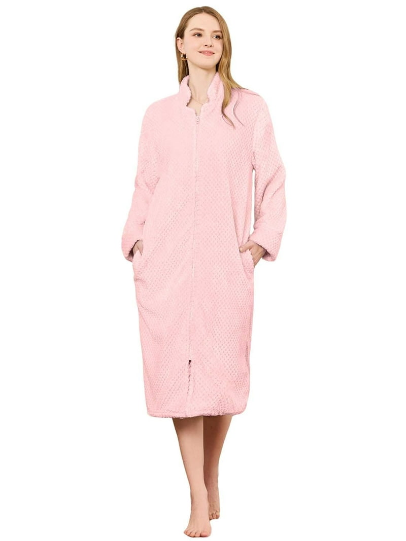 HEARTNICE Womens Flannel Zipper Robe, Cozy Long Sleeve Loungewear