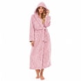 thumbnail image 1 of HEARTNICE Womens Recycled Fleece Hooded Robe, Soft Full Length Thick Plush Bathrobe House Coat,(Dusty Pink,L-XL), 1 of 6