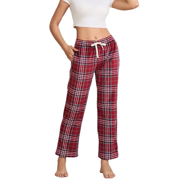 HEARTNICE Womens Fleece Pajama Pants, Ultra Soft Plaid Lounge PJ Bottoms with Pockets,(Red Green Plaid,XL)