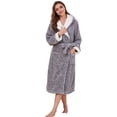 thumbnail image 1 of HEARTNICE Womens Fleece Robes, Hooded Warm Long Bathrobe Fluffy Loungewear,(Black Grey Mel.S-M), 1 of 1
