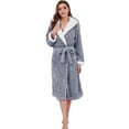 thumbnail image 1 of HEARTNICE Womens Fleece Robes, Hooded Warm Long Bathrobe Fluffy Loungewear,(Navy Mel.L-XL), 1 of 1